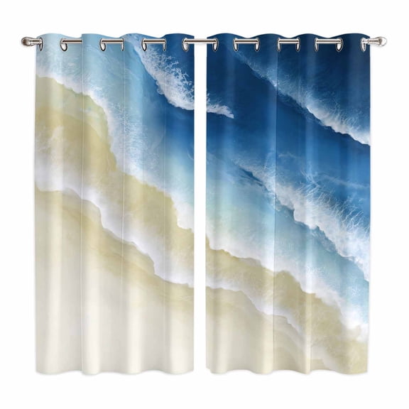 Navy Blue Ombre Ocean Kitchen Curtains Window Panels, Watercolor Coastal Beach Waves Insulated Window Treatment Curtain, Grommet Curtains for Bedroom/Living Room/Bathroom, 2 Piece 42"Wx63"L