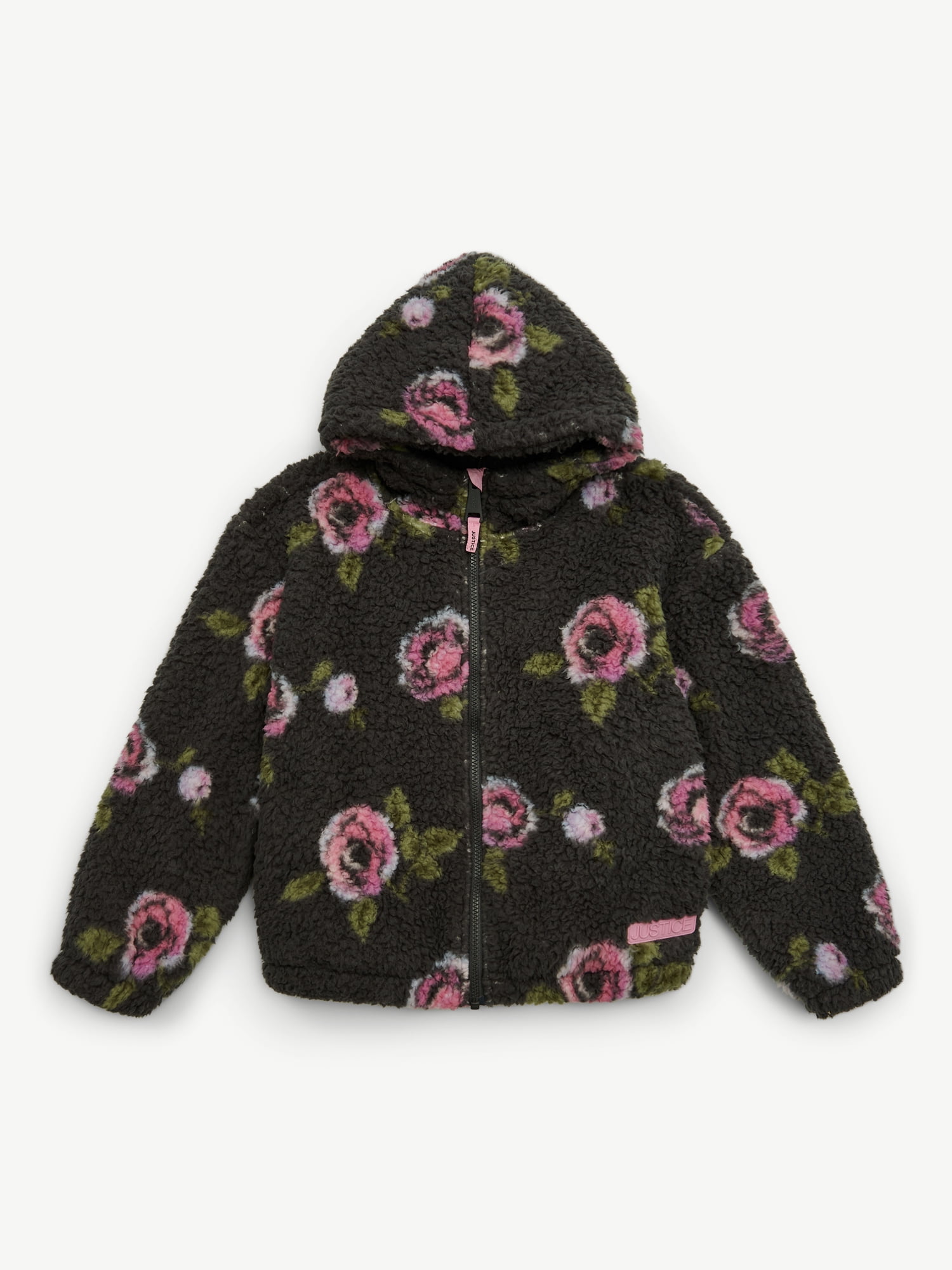 Justice Girl's Printed Floral Sherpa Jacket with Hood, Sizes XS - XL