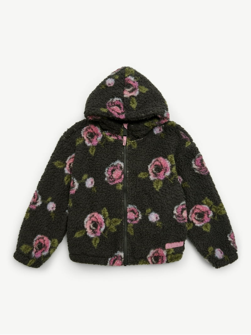 Justice Girl's Printed Floral Sherpa Jacket with Hood, Sizes XS
