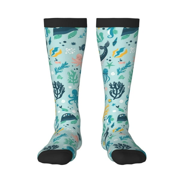 Fotbe Sea Animal Calcetas Divertidas Estampadas para Hombre y Mujer, Calcetas de Algodón hasta la Rodilla para Caminar, Correr, Enfermería y Embarazo