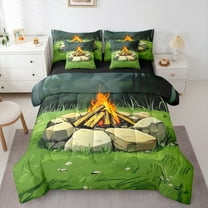 Feelyou Happy Camping Twin Bedding Sets 7-Piece for Kids, Rustic Farmhouse Adventure Bedding Comforter Set, Jungle Camper Reversible Sheet Sets, Lightweight Room Decor