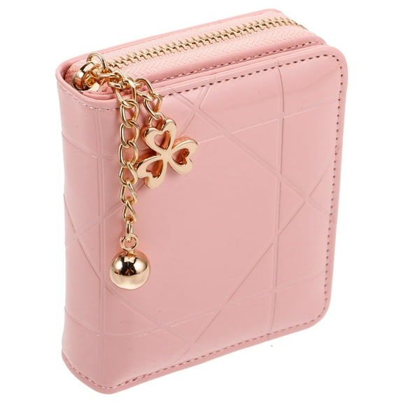Raindrops Compact Small Wallet for Girls Pink Pu Leather Clutch Bag with Key Holder and Card Case 4.7x4.06x1.26in 1Pack
