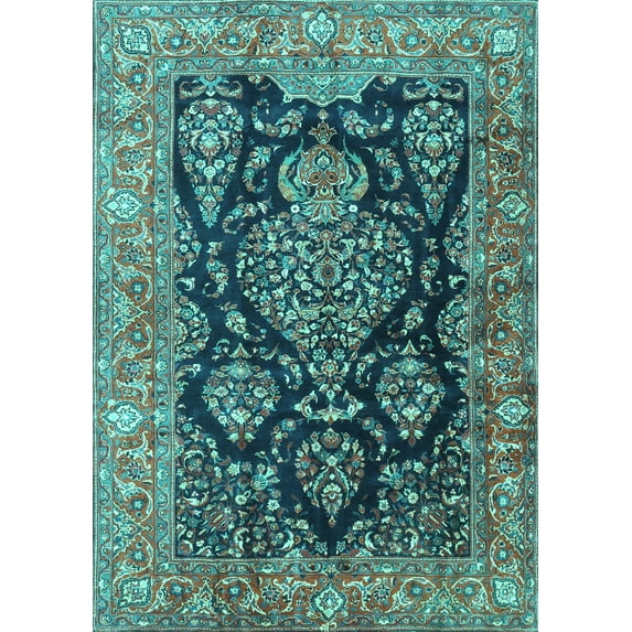 Ahgly Company Indoor Rectangle Persian Turquoise Blue Traditional Area Rugs, 7' x 10'