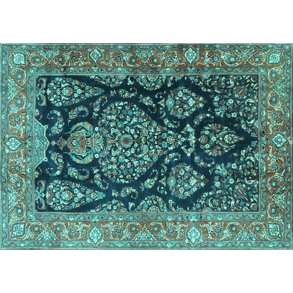 Ahgly Company Machine Washable Indoor Rectangle Persian Turquoise Blue Traditional Area Rugs, 5' x 7'