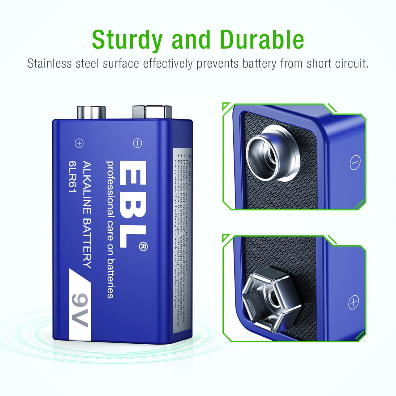 EBL Alkaline 9V Batteries, 6LR61 9 Volt Batteries, 1 Pack 