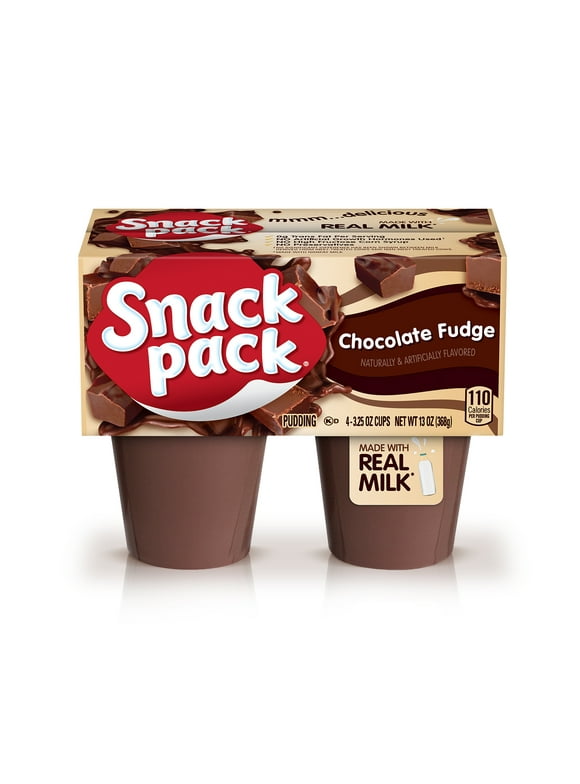 Snack Pack Chocolate Fudge Flavored Pudding, 4 Count Pudding Cups (12 Pack)