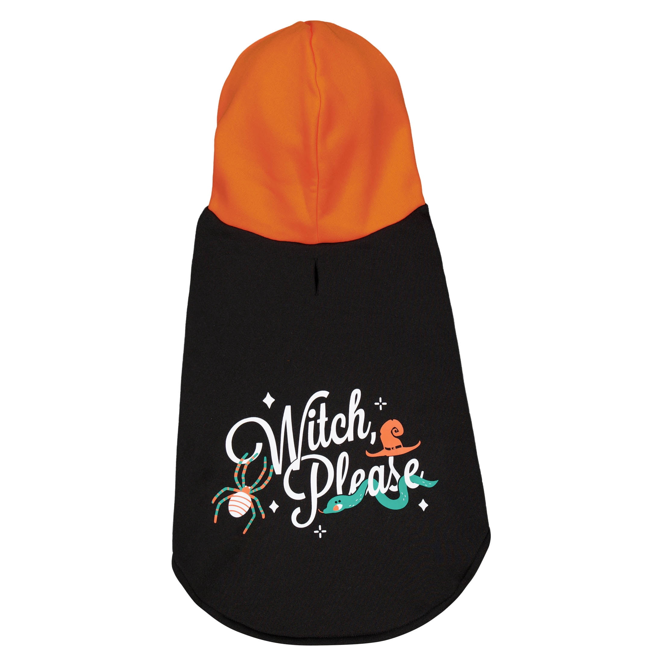 Vibrant Life Halloween Hoodie for Dogs and Cats, Witch Please, Orange and Black, XS