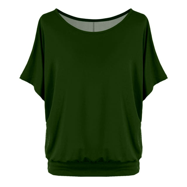 Camiseta oversize de mujer con mangas murciélago y manga corta - Poliéster, cuello redondo, liso/estampado floral, S-XXL para uso informal/de oficina
