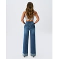 thumbnail image 3 of roswear Women's Stretchy Wide Leg Jeans Cuffed Denim Pants, 30" Inseam, Size 4-16, 3 of 6