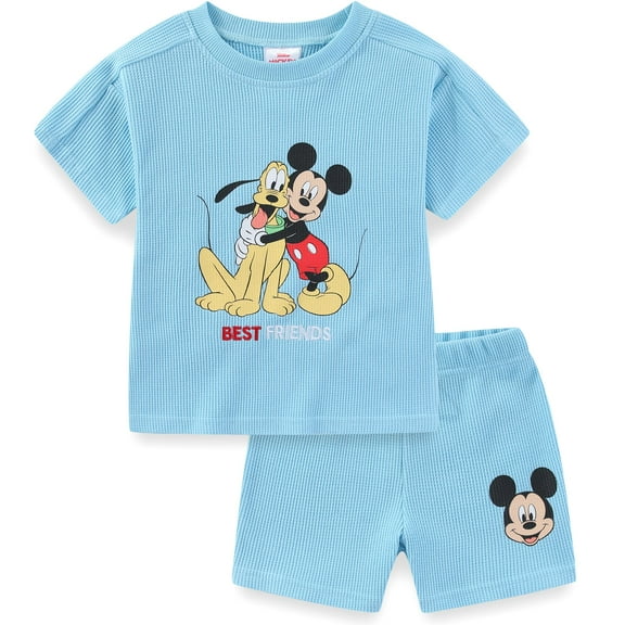 Disney Mickey Mouse Waffle Knit T-Shirt and Shorts Set (Boys), 2 Piece Set, Sizes 12M-5