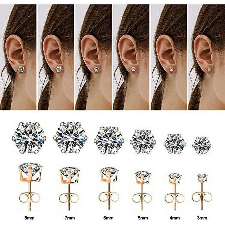 Black Stud Earrings Set for Women Men Hypoallergenic Earrings Stainless Steel Ear Studs Ball Screw-On Back Earrings Stud 3-8mm Black Cubic Zirconia