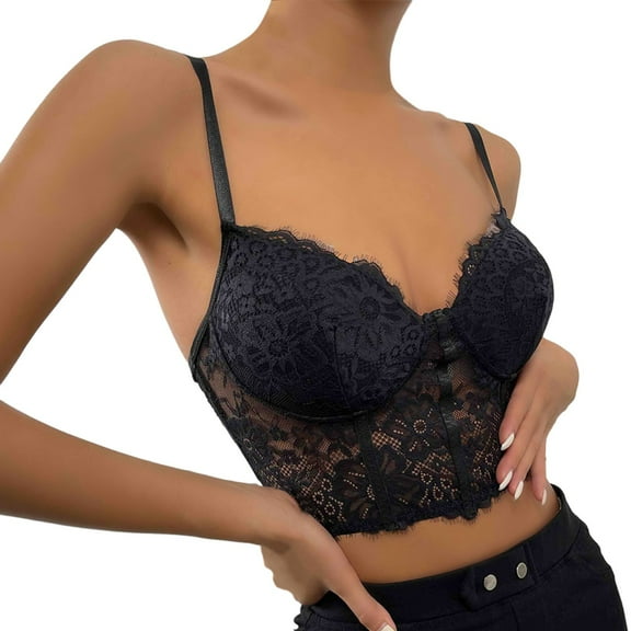 Sngxgn Women's Lace Bra Non Padded Underwire Unlined Bra Full Coverage Lace Bralette(Black,S)