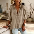 thumbnail image 5 of Craaazy Ladies Fashion 3/4 Sleeve Topss, V Neck Button Down Casual Shirt, Loose Fit Comfy Blouse for Everyday Outfits Gifts, 5 of 7