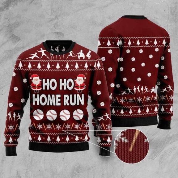 Baseball Hoho Home Run Ugly Christmas Sweater, Christmas Sweater, Ugly Sweater, Funny Xmas Sweaters