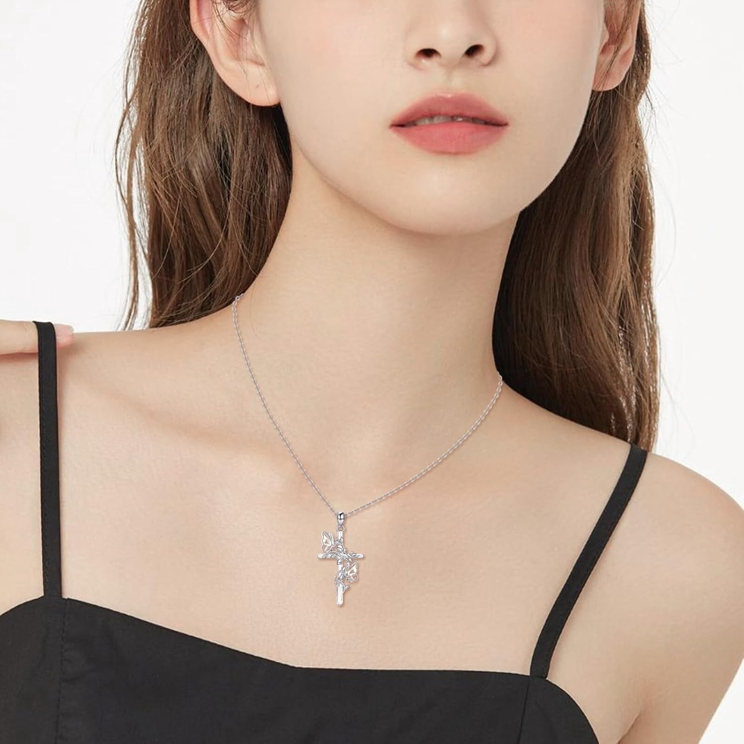 Cross Necklace 925 Sterling Silver Turquoise/Mustard Seed/Butterfly/Mushroom/Holy Spirit/Star of David Necklace Jewelry Gifts for Women