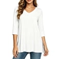 thumbnail image 6 of Puntoco Women's 3/4 Sleeve Oversized T-Shirts V Neck Comfy Casual Tunic Tops Knit Side Basic Split Loose Fit Tees White XL, 6 of 6