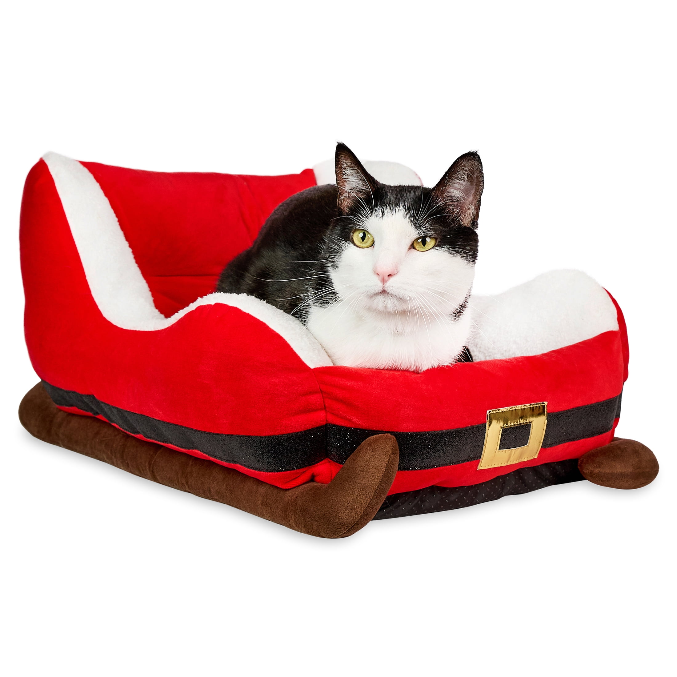 Vibrant Life Santa's Sleigh Small Holiday Pet Bed, Red and White, 19" x 16" x 11"
