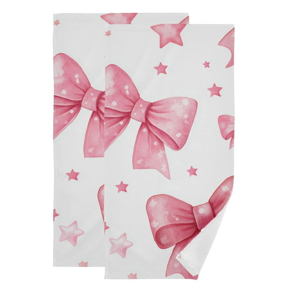 Pink Bows and Stars Hand Towel Absorbent Bath Towels for Bathroom Sports Gym 28" x 14" Set of 2