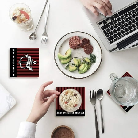 

FMSHPON Nautical Theme Hope is An Anchor of the Soul Red Set of 4 Coaster for Drinks Absorbent Ceramic Stone Coasters Cup Mat with Cork Base for Home Kitchen Room Coffee Table Bar Decor