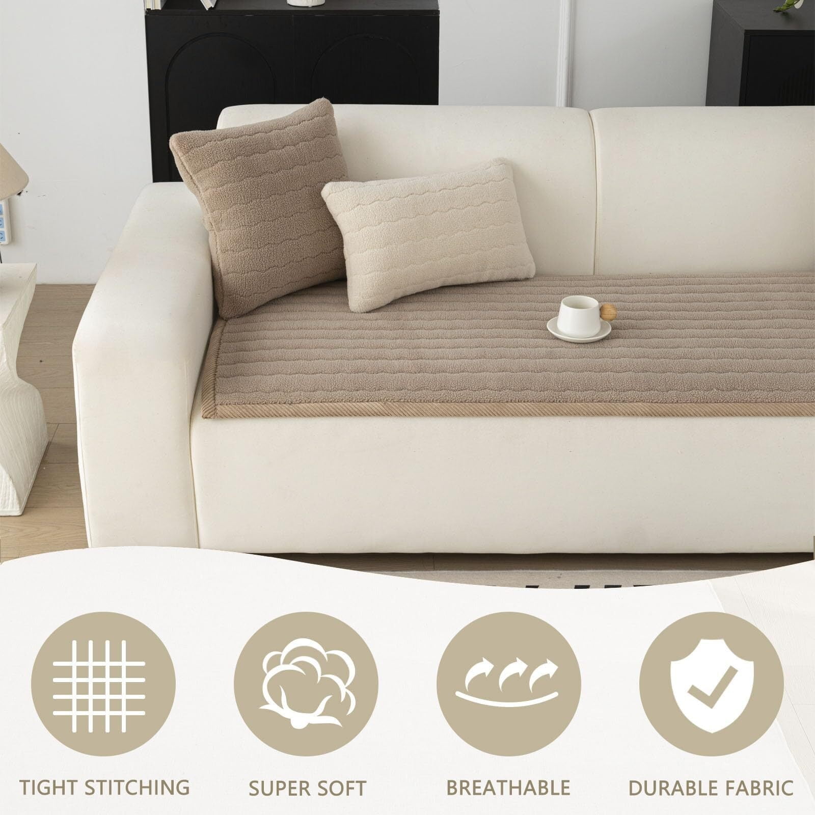 Washable Pet Couch Cover Non-Slip Sofa Covers for Dogs Pet-Friendly Soft Sherpa Dog Couch Protector Mat for Sectional Sofa