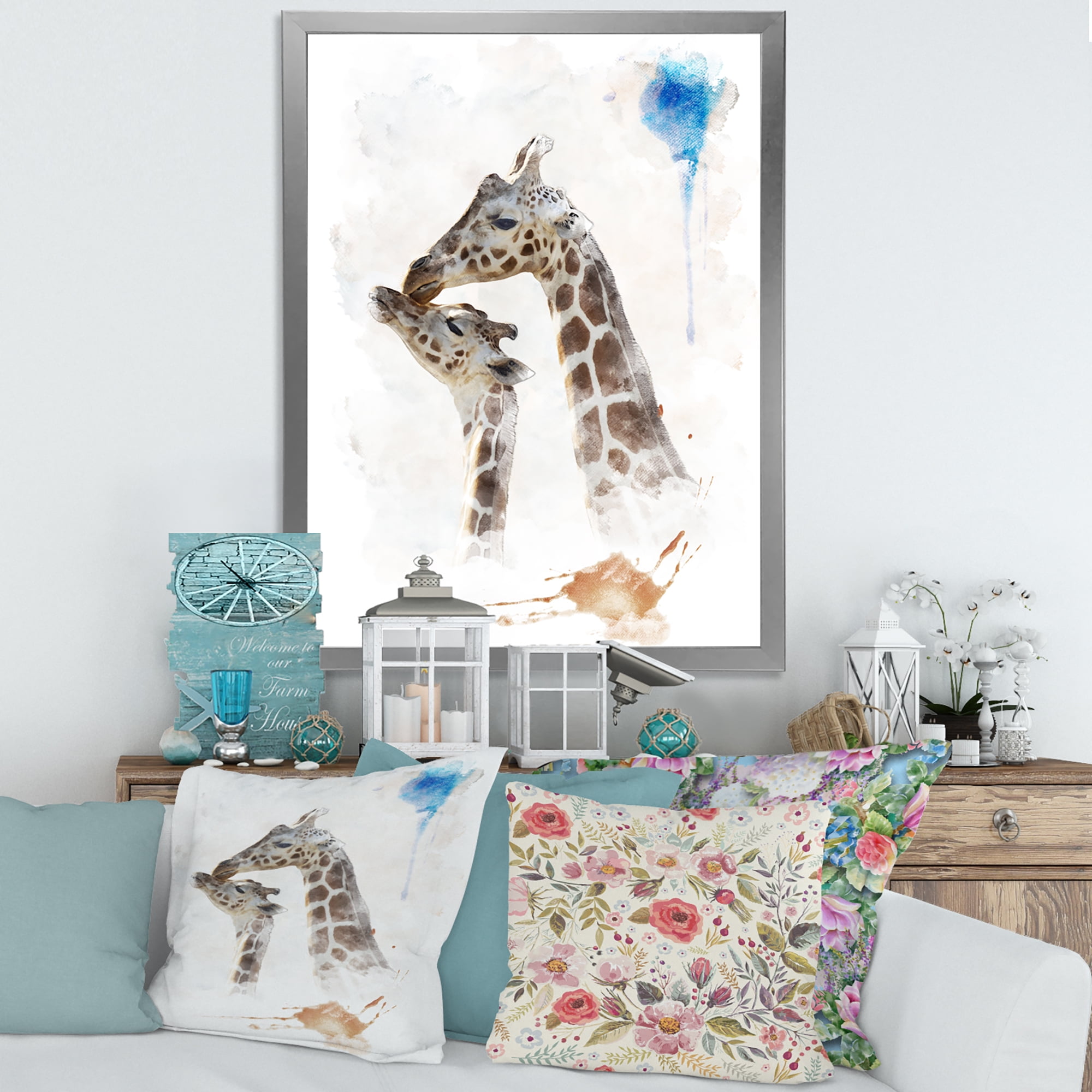 Designart 'Portrait of A Child and Giraffe' Farmhouse Framed Art Print
