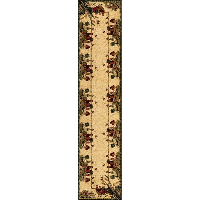 Unique Loom Barnyard Rooster Design Area Rug 2' 7 x 12' Runner Ivory/Olive