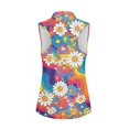 thumbnail image 4 of Trendfront Womens Golf Polo Shirts Retro Daisy Floral Rainbow Print Sleeveless Quarter Zip Collared Athletic Tennis Sport Tops, 4 of 5