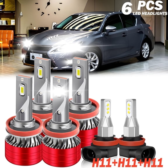 Fit for 2011 - 2017 Lexus CT 200h LED headlight bulbs H11 H9 H8 High/Low Beam+ Fog lights,800% Brighter than halogen,16000LM 120W 6000K,6PCS