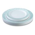 thumbnail image 2 of 32 Piece Plastic Plates Set Elegant Plastic Dinnerware Set for 16 Guests Includes 16 Fancy Disposable Dinner Plates 16 Dessert Plates Thanksgiving (Silver and Light Blue) Posh Setting, 2 of 5