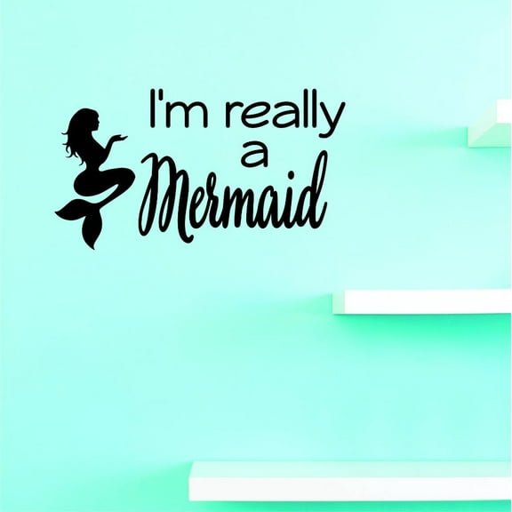 Custom Decals Im Really A Mermaid Wall Art Size: 10 X 20 Inches Color: Black