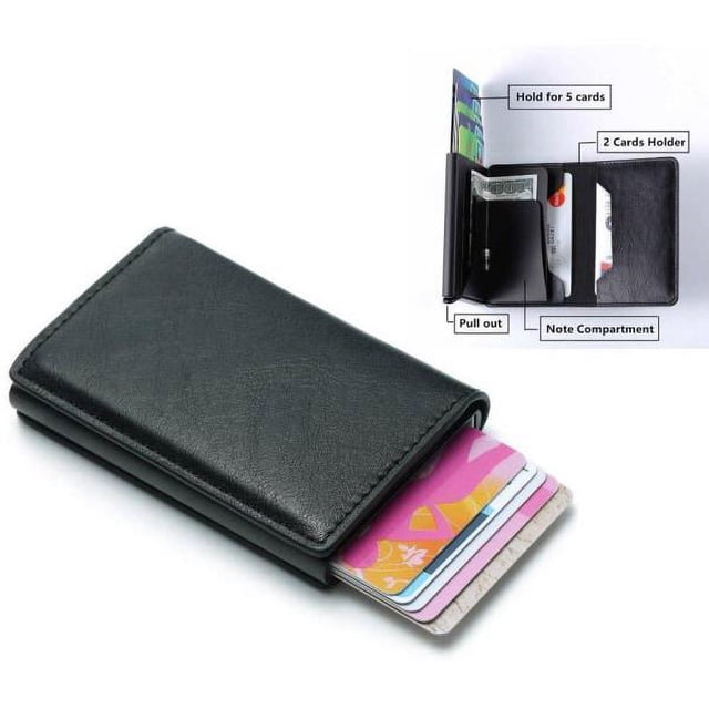 RFID-Safe leather jacket card holder slides forward 8 cards mo sed Dark brown