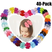 40Pcs Multicolor Ribbon Bow Hair Clip Pure Color Hairpin Hair Accessories For Baby Girls Kids Teens Toddlers Children by ANAI International