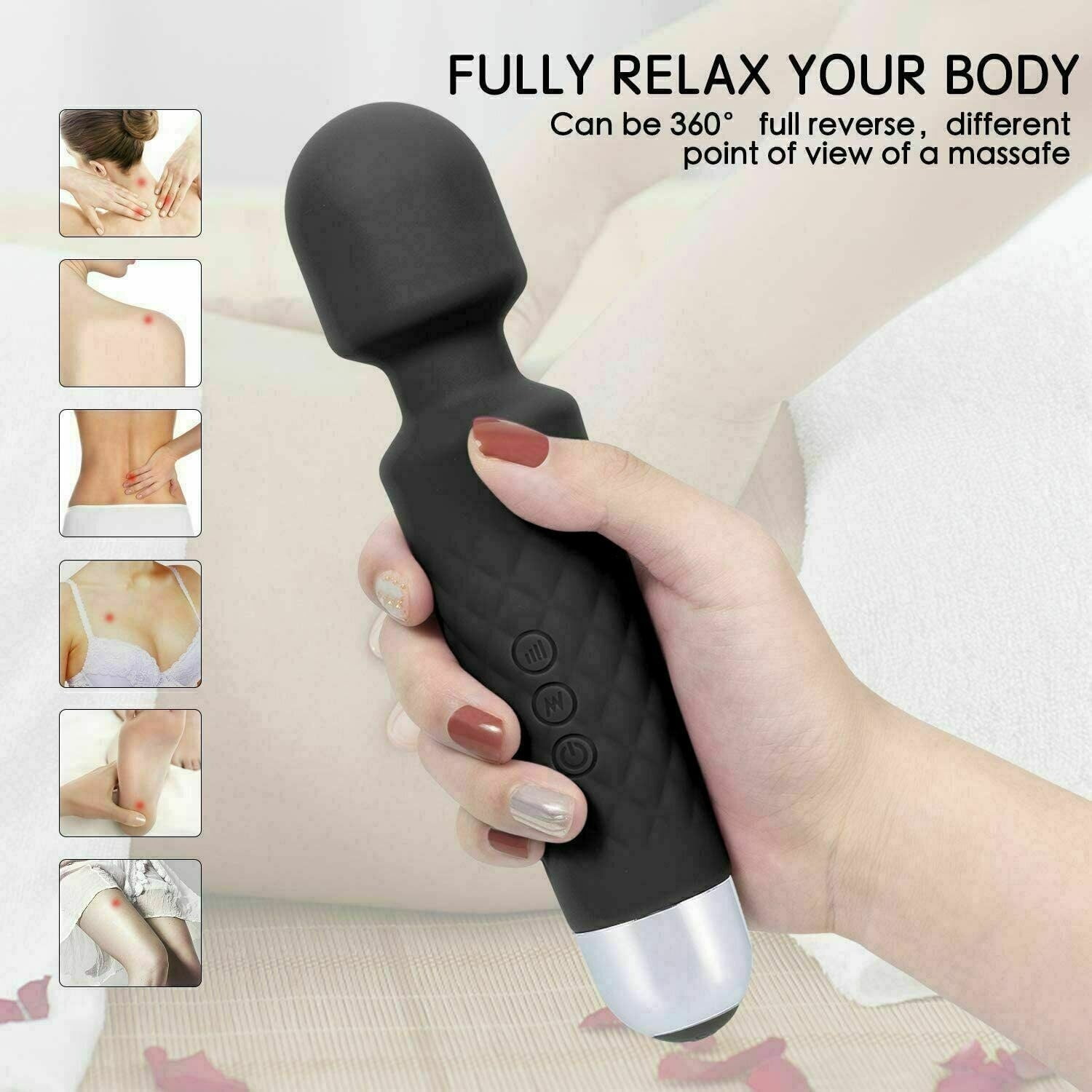 Cordless Handheld Powerful Vibrating Massager Wand Full Body Therapy Personal Wand PVC