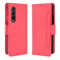 for Samsung Galaxy Z Fold 4 Case, Galaxy Z Fold 4 Wallet Case PU Leather Card Slot & Cash Side Pocket Shockproof Flip Phone Cover Compatible with Z Fold 4 5G (2022) , Red