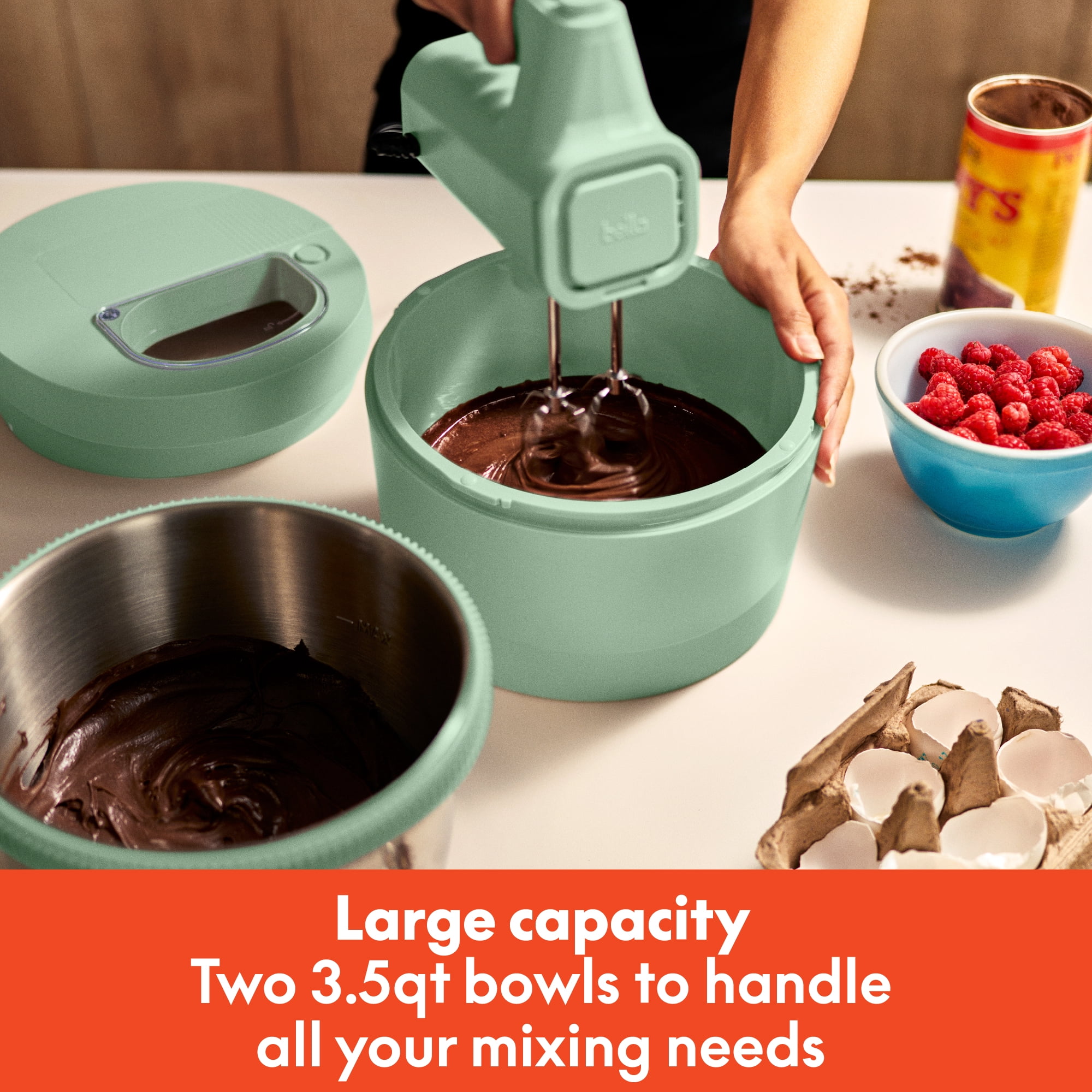 bella 3.5 Qt Hand & Stand Mixer, 2 in 1 Electric Mixer with Bowl, Dough Hook, Whisk & Egg Beater, Seaglass