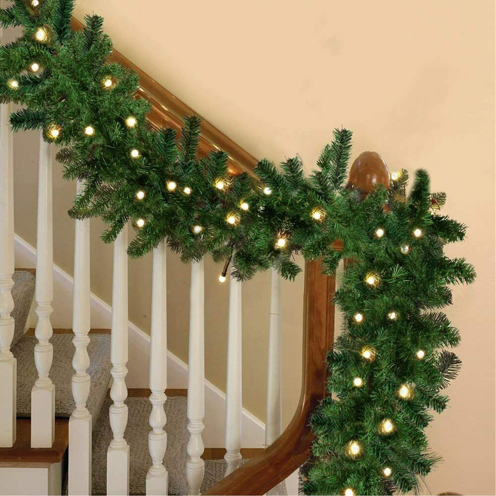 TKOOFN 9ft PreLit Artificial Christmas Garland with 30 Waterproof LED