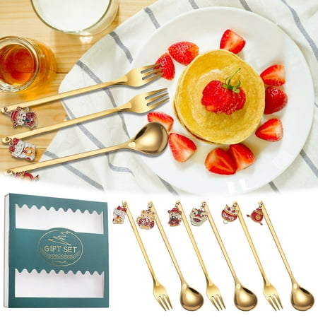 

Dinner Forks ，6-Piece Set New Year Tableware Dessert Spoon Stirring Small Spoon Fork New Year Gift