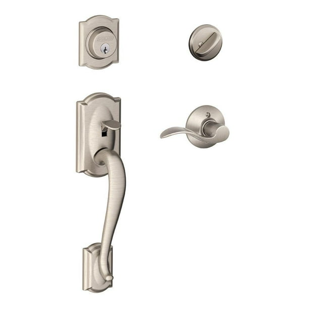 Schlage F60vcam619 Satin Nickel Camelot Front Entry Handleset With Accent Lever Walmart Com Walmart Com