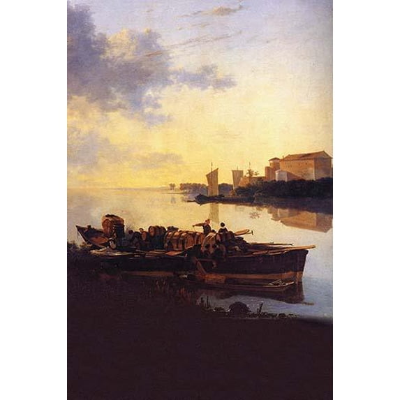 Barge on the River at Sunset, Amsterdam- Fine Art Canvas Print (20" x 30")
