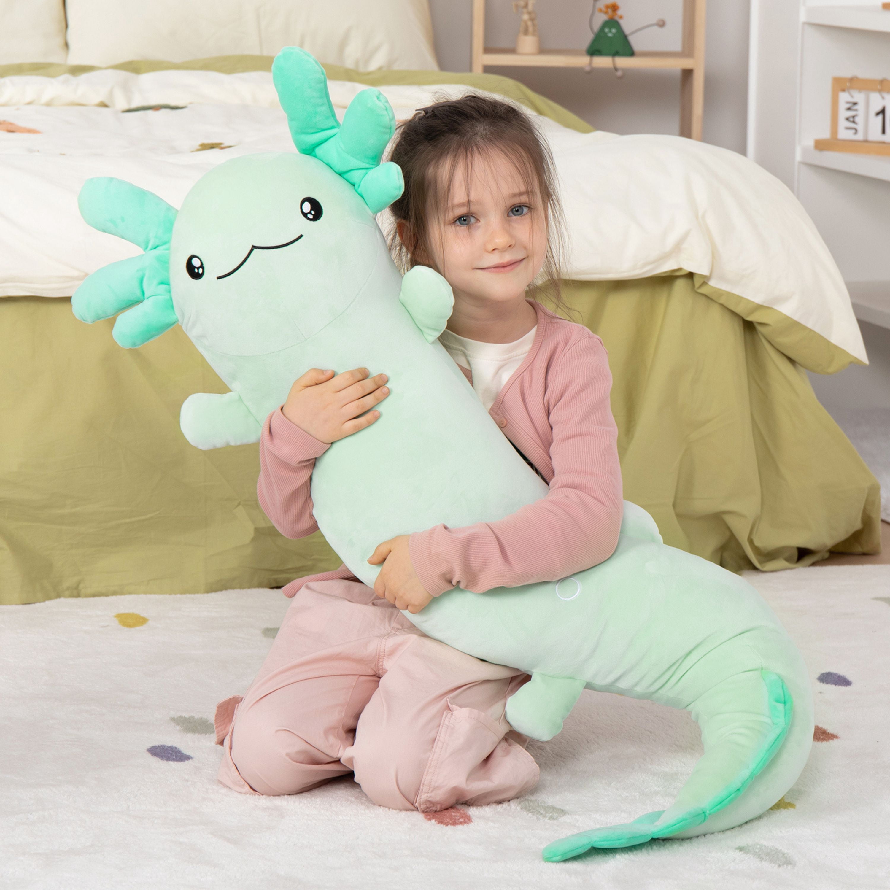 Tezituor 48'' Axolotl Stuffed Animal Giant Stuffed Axolotl Glow in The Dark Plush Toy