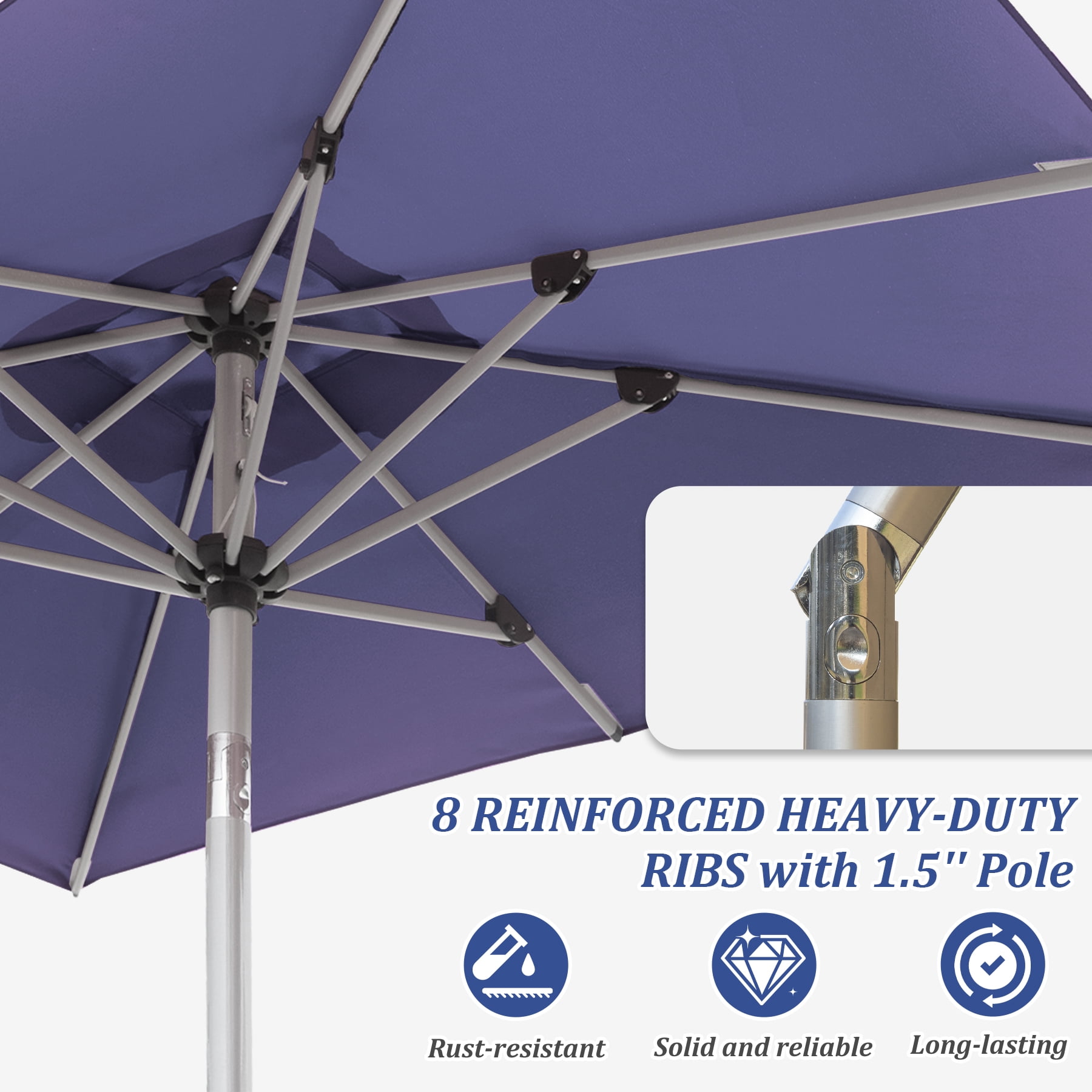Patio Dining Umbrella, Crank Tilt Adjustable Outdoor Rectangular Umbrella for Garden Table Chaise Lounge Poolside, Navy Blue