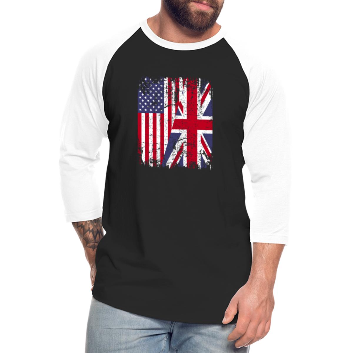 British Roots | American Flag | United Kingdom Uk Unisex Baseball T ...