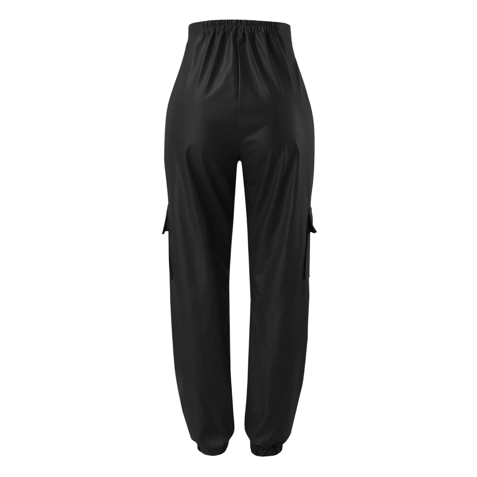 AWXNJUX Leather Leggings Women Women's Faux Leather Loose Solid Pant High Waist Baggy Jogger Cargo Pant With Pockets Leather Pants for Women Womens Leather Pants Leather Pants Women(Black,S)