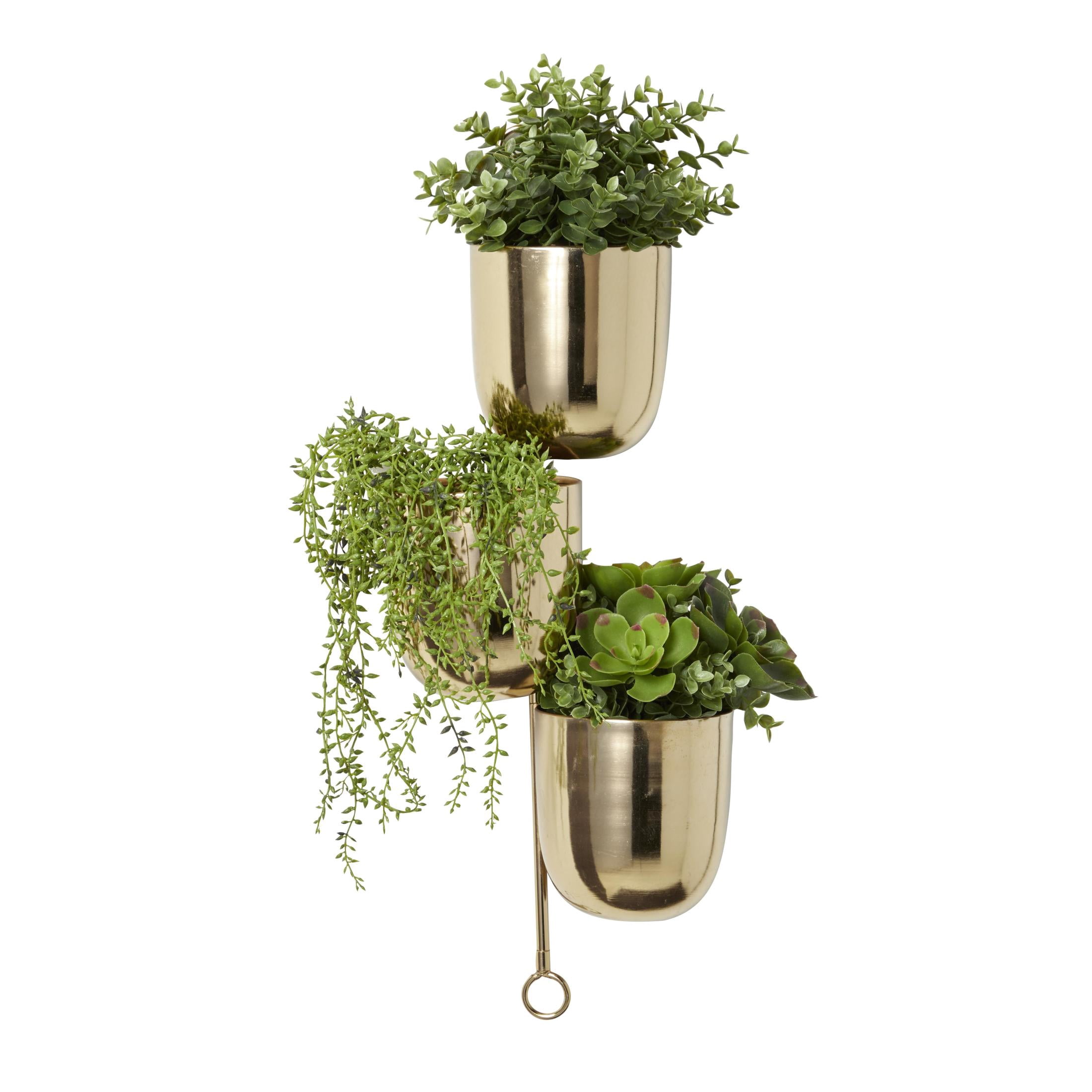 DecMode 12" x 12" x 25" Round Gold Metal Layered Wall Planter