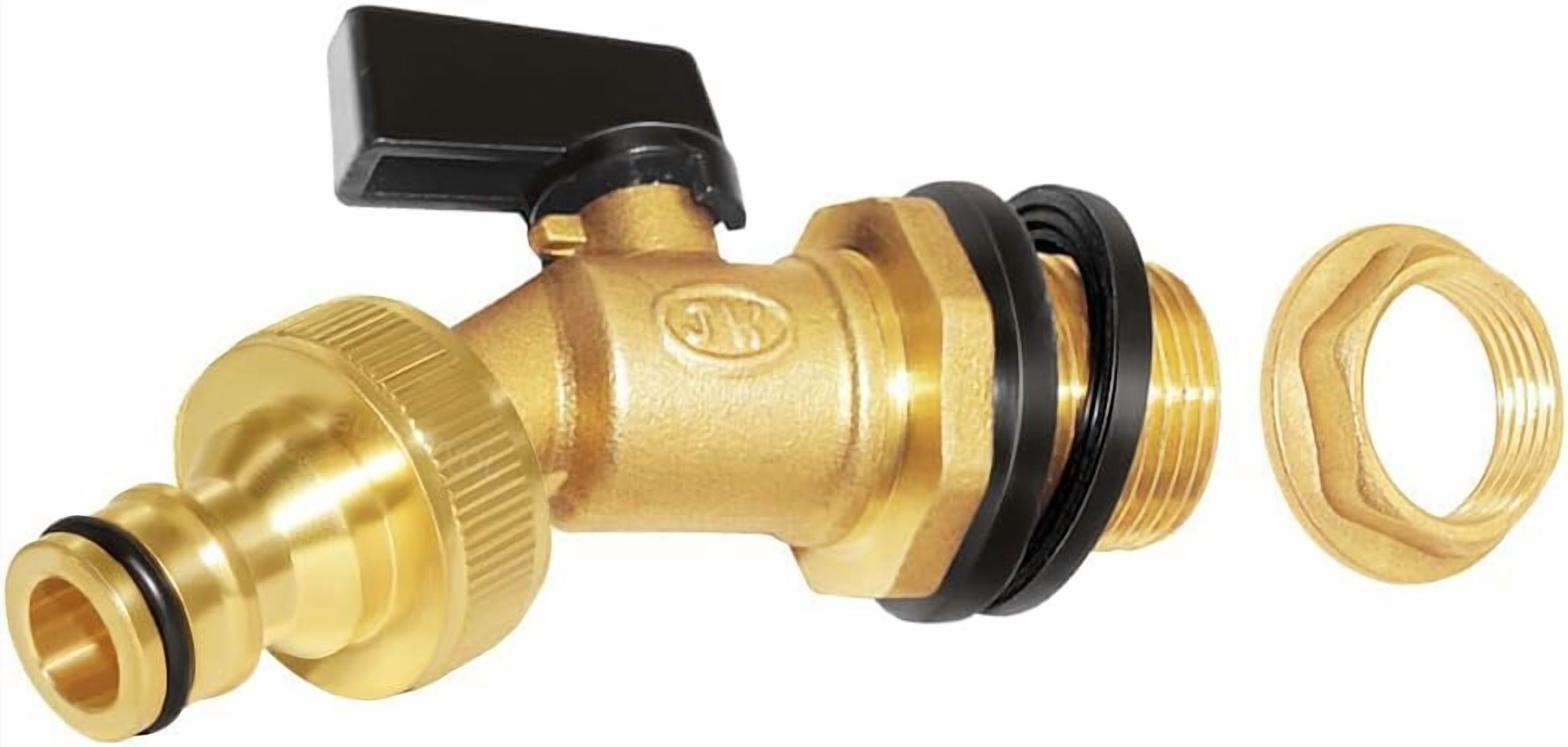 HRTGFD-Brass Water Container/Rain Barrel Spigot 3/4" GHT to 1/2" Male Quarter Turn Ball Valve and Quick Nozzle Connect Fitting for Garden Hose Connection