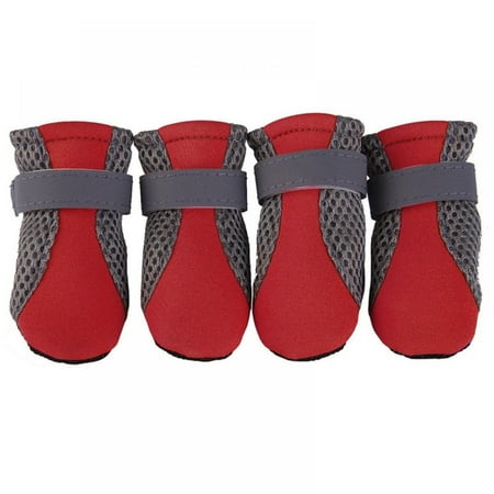 Dog Shoes Anti-Slip Dog Boots  Lightweight Breathable Pet Booties Paw Protector with Adjustable Reflective Sticker Strips Pet Walking Shoes