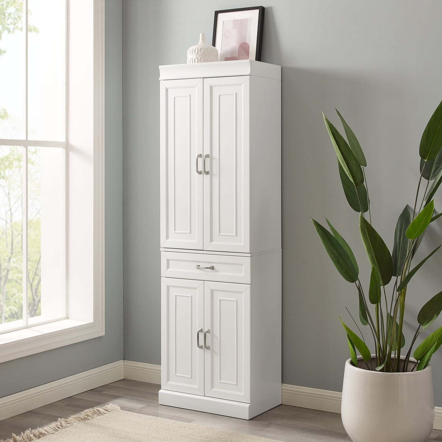Crosley Furniture Stanton Pantry Storage Cabinet with Shelves Kitchen Dining or Laundry Room