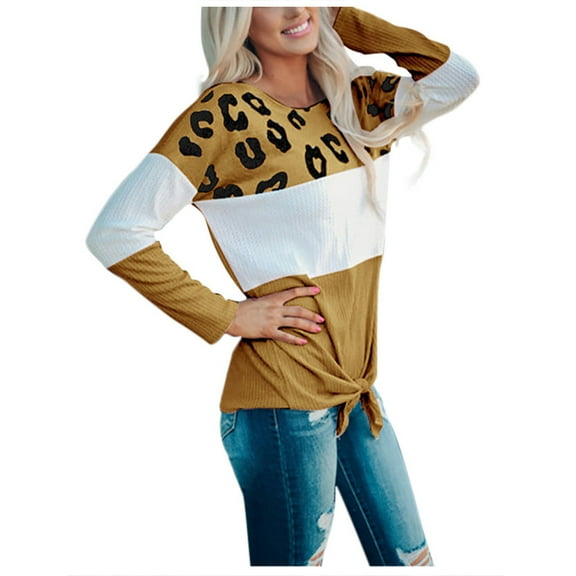 Herrnalise Women's Knitted Crop Tops Women Fashion Stripe Leopard Print Comfortable Long Sleeves Sweater Tops Pullover Jumper Sweaters