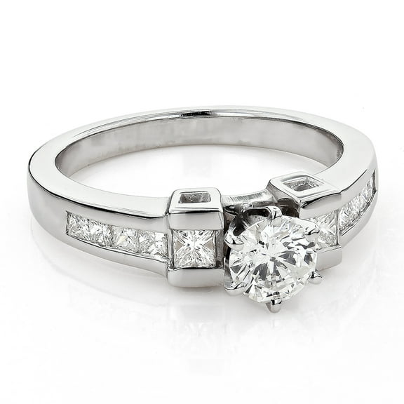 Classy 14k Princess Cut & Round Natural 1.2 Ctw Diamond Engagement Ring (White Gold Size 4.5)