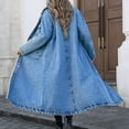 thumbnail image 7 of Women's Winter Windproof Lined Long Denim Coat Trucker Jacket Sky Blue S, 7 of 7